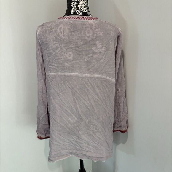 ANDREE by Unit Purple Rayon Roll Tab Sleeve Embroidered Top TunicJohnny Was M - Picture 4 of 7